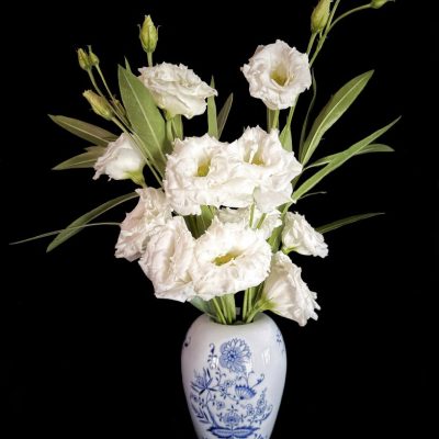 Lisianthus #3fiori bianchi vaso bianco 40 x 50 misura media